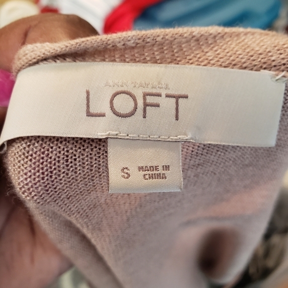 Loft Tan and White Cardigan With Pockets Sz S - Picture 8 of 12